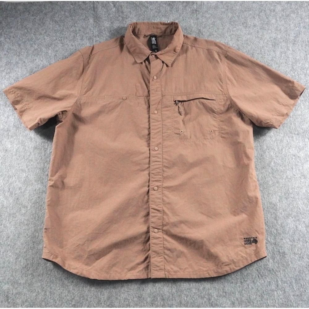 Mountain Hardwear Men's Short Sleeve Snap Button Shirt XL Brown Regular Casual